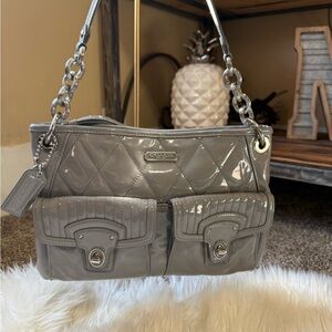 Coach Quilted Patent Shoulder Bag in Gray